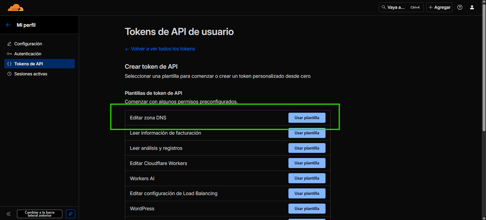 Configuración del token