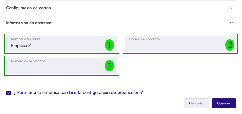 Detalle de información de contacto