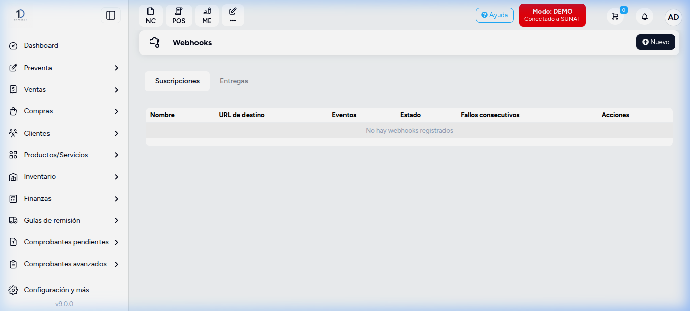 Listado de Webhooks